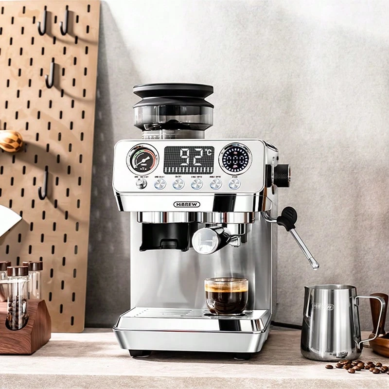 HiBREW H7Lite Semi-Automatic Espresso Machine With Integrated Grinder And Brewer, 1.8L Large Detachable Water Tank, PID+NTC Dual Temperature Control Protection, Pre-Infusion Function For Full Aroma Release, 44-Level Adjustable Grind Settings