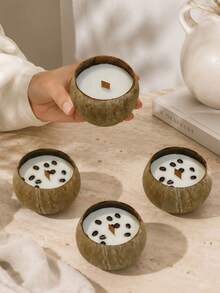 1pc Pure Natural Coconut Shell Scented Candles, Coconut Milk & Coffee Scent, Holiday Decorations, Holiday Candles, Suitable For Birthday Gifts, Souvenirs And Small Gifts, Desktop Decorations And Interior Decorations, Shooting Props Decoration - Multiple Styles - View 10
