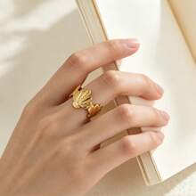 1pc Elegant 304 Stainless Steel Gold Shell Scallop Decor Adjustable Open Ring Suitable For Women Daily Beach Vacation Wear - Multicolor - View 4