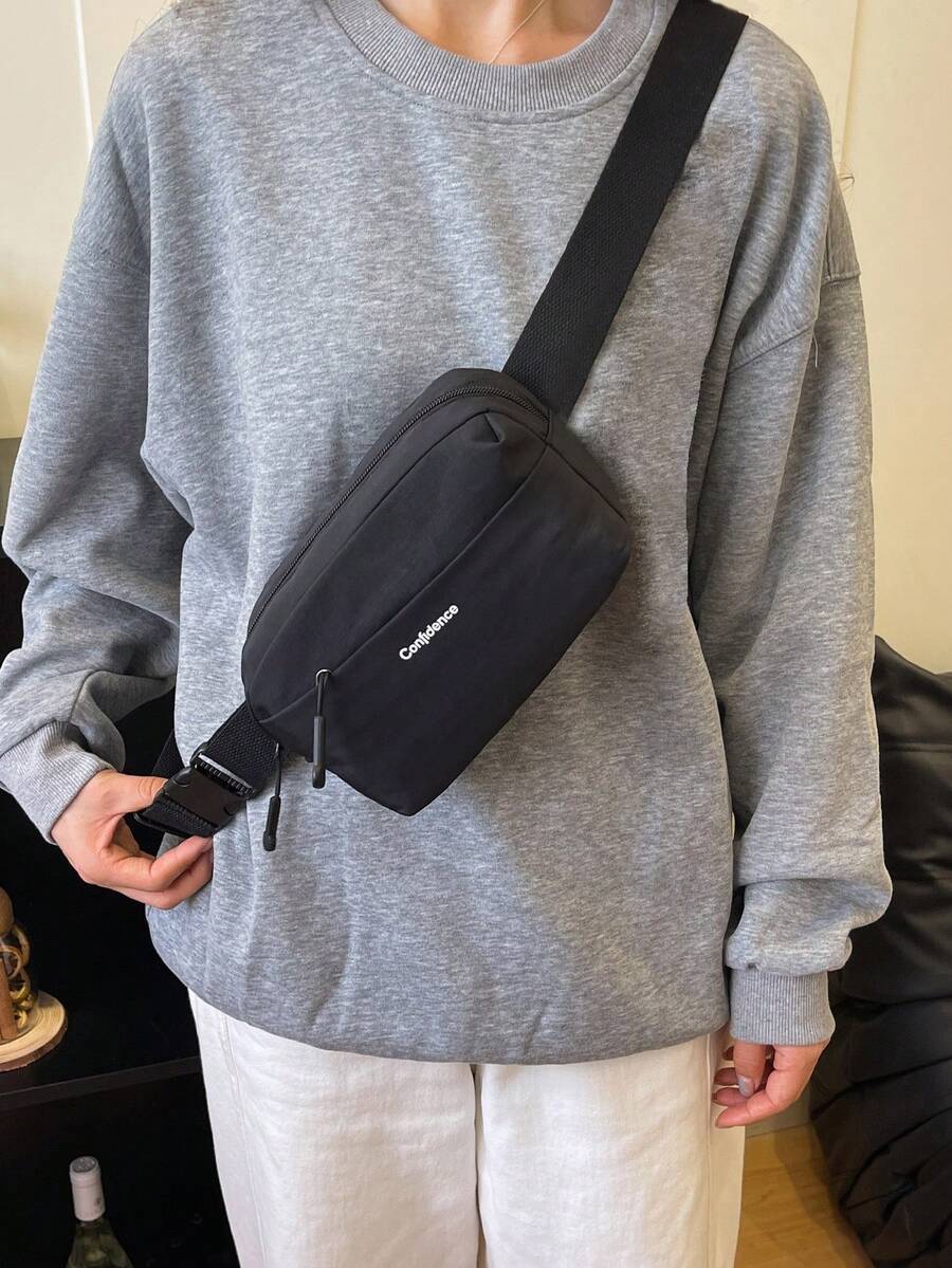 Versatile Functional Windproof Chest Bag For Both Men And Women,Lightweight Nylon Crossbody Bag, Outdoor Sports Commuting Waist Bag,Multi Compartment - Black - View 1