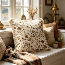 1 Buah Sarung Bantal Dekoratif Motif Bunga Cokelat Bohemian, Sarung Bantal Berpinggiran Rumbai Cetak Dua Sisi, Gaya Bunga Rustic, Cocok untuk Sofa, Tempat Tidur, Ruang Tamu, Dekorasi Rumah Kamar Tidur (Tidak Termasuk Isi Bantal) - Ukuran Tidak Termasuk Rumbai 3cm - MultiWarna - View 8