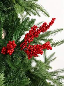 50Pcs Artificial Red Berry Branches, Realistic Plastic Holly Berry Stems For Christmas Tree Decor, Holiday Craft, Wedding Centerpiece And Home Decoration - Red - View 2