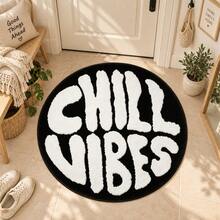 1pc Letter Print Carpet, "Chill Vibes" Faux Cashmere Rug, Soft Comfortable Absorbent Bathroom Mat, Bathroom Accessories New Arrival, Living Room Large Carpet, Room Decor, Autumn Decoration, Bedroom Decor, Suitable For Bathroom, Kitchen, Entryway, Hallway, Bedside, Living Room, Bedroom. Holiday Decoration, Non-Slip Backing Carpet Machine Washable - A - View 7