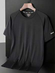 Men's Summer Fashionable Casual Sports Set, Thin Fitted Sports Ice Silk T-Shirt Black - Black - View 1