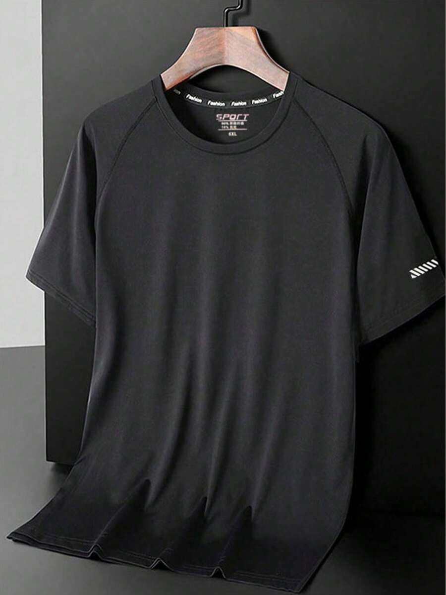 Men's Summer Fashionable Casual Sports Set, Thin Fitted Sports Ice Silk T-Shirt Black - Black - View 1