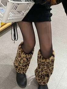Women's Leopard Print Faux Fur Leg Warmers, Loose Ruffle Plush Knee-High Boot Covers, Y2K Winter Party Cosplay Accessory - Multicolor - View 8