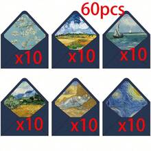5/120Pcs Vintage Oil Painting Print Envelopes Invitation Cards - Blue Oil Painting Envelope - View 15
