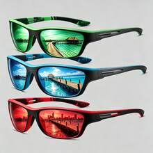 Men's 3-Color Set Wrap-Around Sports Cycling Glasses, Contrast Color Non-Slip Soft Rubber Temples, Iridescent Coated Lenses, Suitable For Cycling, Fishing, Driving, Beach Outdoor - Multicolor - View 2
