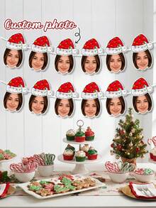 8/16/24pcs Personalized Christmas Face Wreath, Customized Photo Banner, Christmas Hat Face Flag, Fun Holiday Party Decoration, Home Christmas Decor, Fireplace Hanging Flag, Christmas Gift - Multicolor - View 2