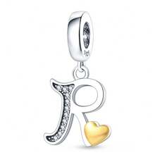 1pc S925 Sterling Silver Letter Pendant, Rhinestone Inlaid Dual Color Heart Design, 26 English Letters Available, Exquisite Hollow Craftsmanship, Original Bracelet Necklace DIY Pendant Chain Jewelry Making, Personalized Name Identifier Accessory, Suitable For Daily Wear And Holiday Gifts, Comes With Elegant Gift Box - Silver - View 27