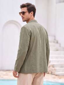 Mercer Haus Spring/Autumn Men's Hunting Jacket, Suit Collar, 4 Pockets, Loose Fit, Versatile Casual Shacket - Army Green - View 2