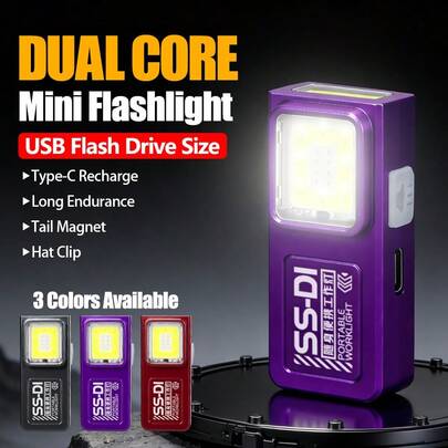 1/4PCS Mini Dual Light Source LED Flashlight, USB Rechargeable, Base Magnet, Pen Clip Emergency Light, 4 Lighting Modes, Red & Blue Warning COB Side Light, Multi-Function Outdoor Flashlight, For Travel, Camping, Fishing, Hiking, Daily Home Use,