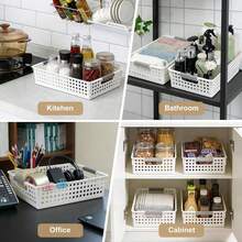 7pc Plastic Storage Baskets With Handles, Wide Mouth Shallow Food Storage Organizer Boxes, Multi-Purpose Home Storage Trays, Suitable For Kitchen Cabinets, Countertops, Bedrooms, Bathrooms, Portable Picnic Baskets, Used For Storing Fruits, Bread, Ginger, Garlic, Snacks, Home Desktop Clutter Containers, Suitable For Home Organization 1/2/5/7pc - View 8
