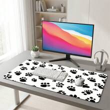 White Background Dog Paw Print Pattern Gaming Mouse Pad, Non-Slip Rubber Desk Mat, Smooth Sliding Surface, Suitable For PC Laptop Office Home, Cute Abstract Art Decor, Back To School Supplies - A - View 3
