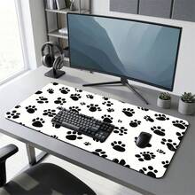 White Background Dog Paw Print Pattern Gaming Mouse Pad, Non-Slip Rubber Desk Mat, Smooth Sliding Surface, Suitable For PC Laptop Office Home, Cute Abstract Art Decor, Back To School Supplies - A - View 8