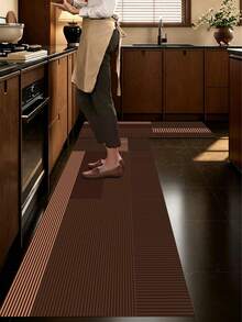 1pc Dark Brown Patchwork Vertical Striped Kitchen Rug, 3.5mm Cuttable Absorbent Mat, Durable & Comfortable, Entrance Door Mat Indoor Bathroom Mat Outdoor Garden Decor Universal Use - Multicolor - View 2
