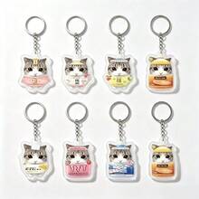 10pcs Funny Bugles Cat Expression Acrylic Keychains, Cute Abstract Backpack Charms, Quirky Adorable Bag Pendants, Creative Gift For Friends - Multicolor - View 4