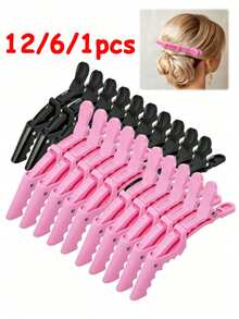 12/6/1 Crocodile Clip Multi-Functional Hair Distribution Clip, Side-Parting Clip For Bangs, Suitable For Both Men And Women, Suitable For Daily Use, Hair Accessory, Hairstyle, Salon Styling, Duckbill Clip, Low-Priced Hair Accessory Tool. - Black - View 1