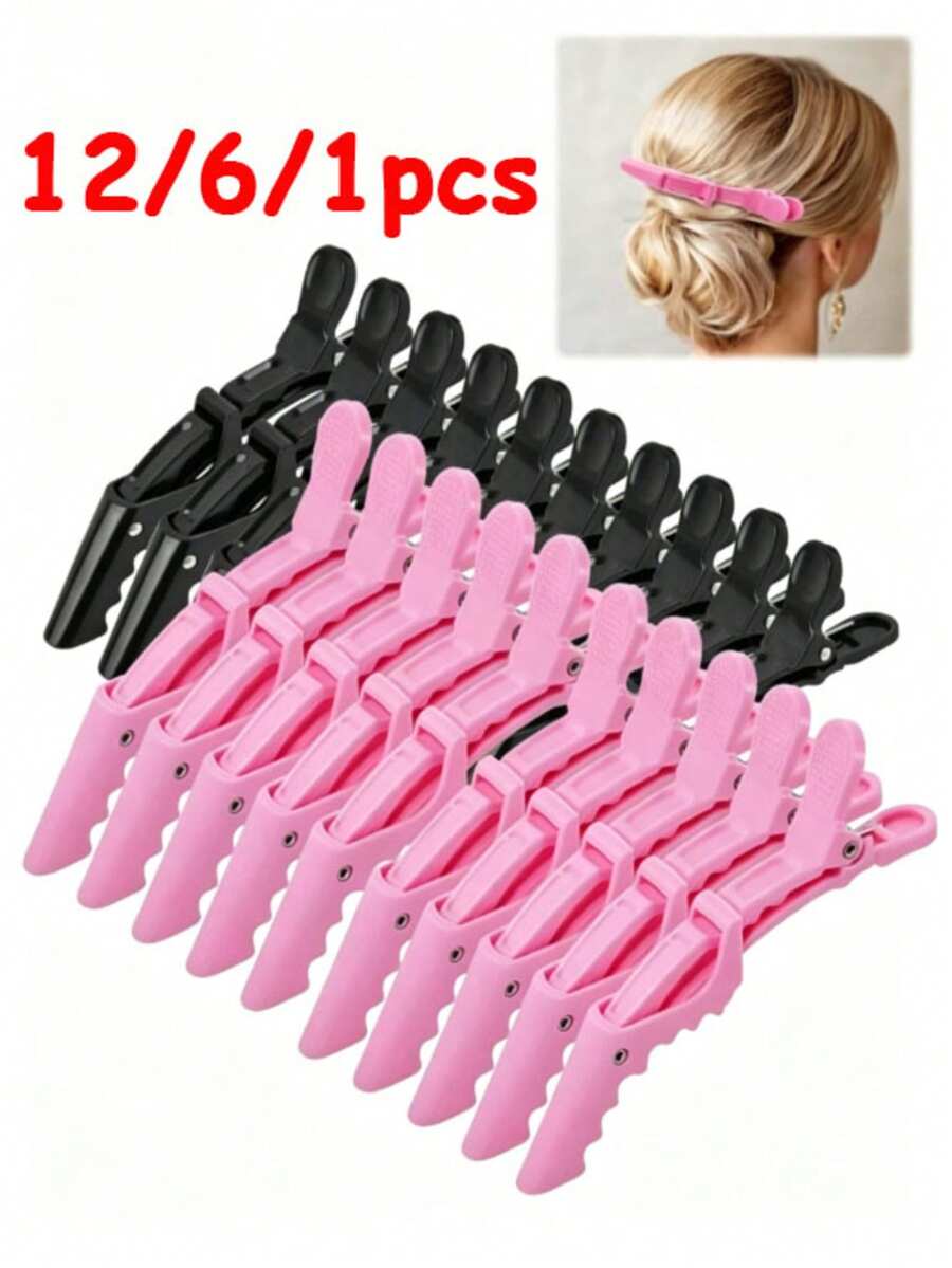 12/6/1 Crocodile Clip Multi-Functional Hair Distribution Clip, Side-Parting Clip For Bangs, Suitable For Both Men And Women, Suitable For Daily Use, Hair Accessory, Hairstyle, Salon Styling, Duckbill Clip, Low-Priced Hair Accessory Tool. - Black - View 1