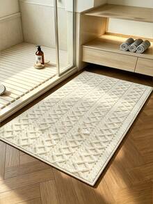 1pc Nordic Style 3D Jacquard Bathroom Rug, Creamy Style Home Bedroom Living Room Laundry Room Entryway Decorative Carpet, Soft Skin-Friendly Comfortable Foot Feel Easy To Clean Doormat, Soft Bedside Decorative Rug, Home Decor Room Decoration, Light Luxury INS Style Home Decor Mat, Skin-Friendly Breathable Easy To Maintain - Beige - View 4