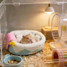 1pc Hamster Bed - Warm Soft Plush Round Nest, Cartoon Wave Pattern Comfortable Sleeping Bed, Suitable For Hamsters And Sugar Gliders, Winter Pet Cage Habitat Decoration - Multicolor - View 4