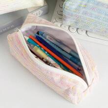 1pc Creative Colorful Line Pattern Pencil Case, Large Capacity Student Pencil Bag, Ins Style High Aesthetic Storage Bag, Yarn Desktop Organizer Pouch - Multicolor - View 6