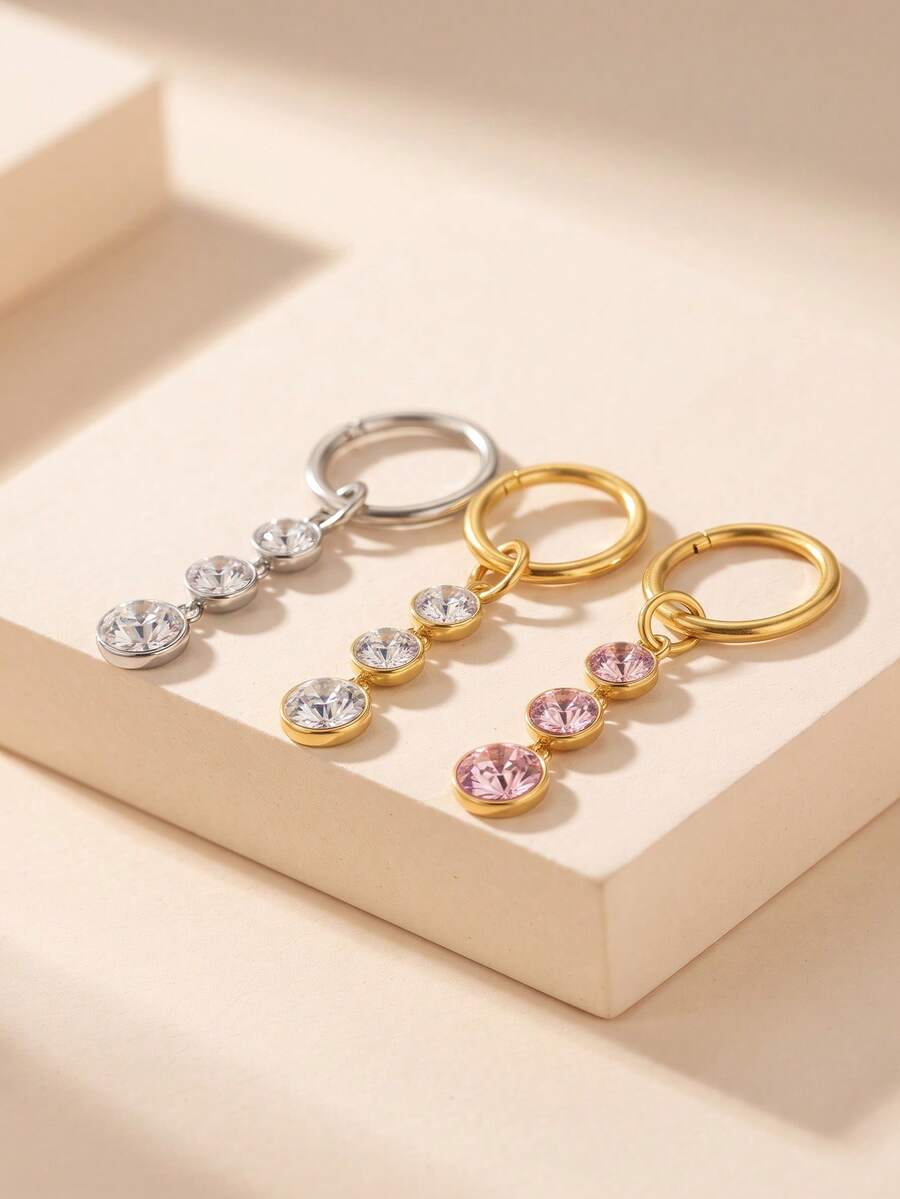 TOKRING 1pc Belly Button Rings 14G Gold Plated Clicker Belly Rings For Women,Dangle Cubic Zirconia Navel Piercing Stainless Steel Belly Piercing Jewelry - Buckle-style - View 1