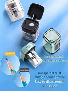2pcs Premium Single-Hole Pencil Sharpeners For Students, Durable And Easy To Clean, With Cover Design To Prevent Debris Scattering, Compact Desktop Stationery Design, Suitable For Office, Home And School, Pink, Gray, White, Green Available, Manual Pencil/Eyebrow Pencil Sharpener, Random Style Delivery. - Default - View 9