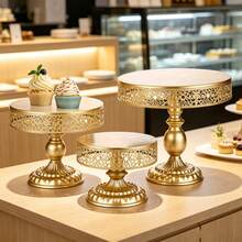 Hollow Metal Cake Stand Set, White And Gold Circular Base Dessert Display Stand, Suitable For Weddings, Birthdays, Parties, Home Decoration, Halloween, Christmas, Plate And Tableware Set, Kitchen Accessories, Kitchen, Autumn Home Decoration - Multicolor - View 1