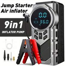 jkuoo Portable Heavy Duty Car Emergency Jump Starter Pump, 180PSI Digital Tire Pressure Gauge & Compressor, Multi-Function Car Emergency Kit, Built-In Large Capacity Battery - Suitable For Gasoline Or Electric Vehicles, Equipped With Multiple Adapters, LED Flashlight. - Multifunctional All-in-one Pump [Main Unit + Accessories] - View 2