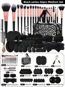 56pcs Super Soft Premium Synthetic Fiber Makeup Brush Set, Multi-Function Makeup Brushes Including Foundation Brush, Powder Brush, Blush Brush, Concealer Brush, Highlighter Brush, Eyebrow Brush, Eyeshadow Brush Etc. - Black - View 8