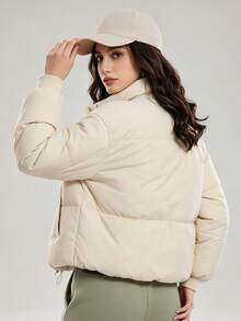 KyrLssu Veste courte matelassée pour femmes, manteau matelassé à col montant, vêtement d'extérieur chaud et décontracté pour un port quotidien et un style de rue - Blanc - Voir 2