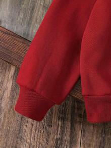 Young Boy Cartoon Pattern Warm Hooded Sweatshirt - Red - View 5