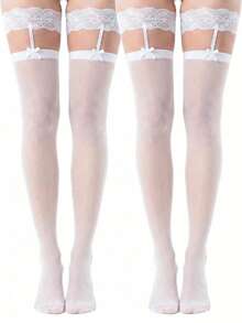 1/2 Pairs Women's Lace Garter Stockings, Sexy Over-The-Knee Stockings, Suitable For Parties - Multicolor - View 16