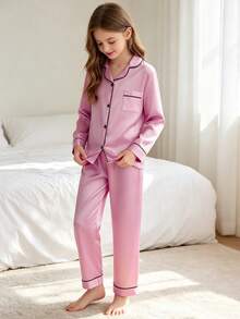 Tween Girl Pink Long Sleeve Long Pants Pajama 2-Piece Set - Multicolor - View 4