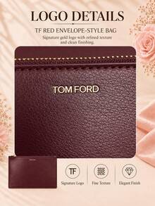 Tom Ford TF Burgundy Envelope Bag, 25*17cm, Single Piece, Lightweight And Smooth, Zipper Closure, Suitable For Travel And Daily Makeup Storage - Red - View 8