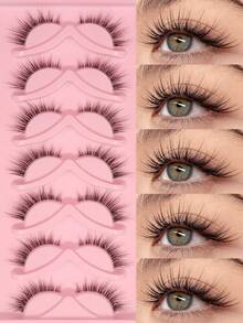 Sibeuna 7 Pairs Natural L-Shaped False Eyelashes, Cat Eye Style, Fluffy Transparent Stem Angel Lashes, Suitable For Inner Corner Eye Shape And Deep Eye Socket Eye Shape - Black - View 1