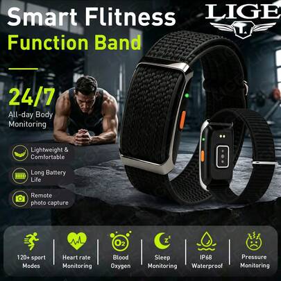 LIGE Fashion Smart Band Terbaru, Desain Tanpa Layar, Tahan Air, Berbagai Mode Olahraga, Pelacakan Aktivitas, Pemantauan Tidur