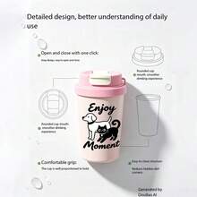 MINISO Officially Licensed Cute Cat & Butterfly Coffee Mug, Portable Leak-Proof Travel Cup, Adorable Cartoon Design, Suitable For Students And Women, Home Life And Daily Office Hydration - Pink - View 5