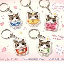 10pcs Funny Bugles Cat Expression Acrylic Keychains, Cute Abstract Backpack Charms, Quirky Adorable Bag Pendants, Creative Gift For Friends - Multicolor - View 6