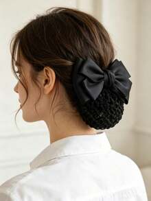 2pcs Hotel Bank Nurse Flight Attendant Bun Hair Clips, Professional Hair Accessories, Large Bow Hair Clips With Net - Multicolor - View 2