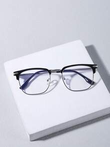 1 Pair Men's Metal Half-Frame Square Glasses, Casual Lightweight Transparent Glasses, Suitable For Daily Wear, Decoration And Travel - Clear - View 1