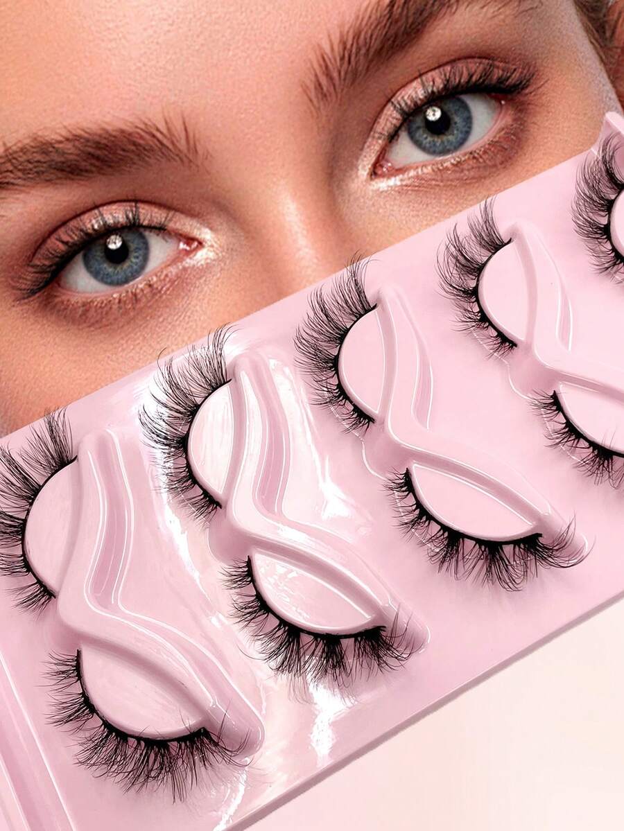 ENCHUW 5 Pairs Cat Eye Lashes,Cross Soft Reusable Faux Volume Fake Eyelashes Strip Lashes,Eyelashes,Fake Lashes - Black - View 1