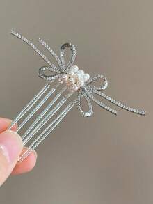 1pc/2pcs Rhinestone Bow Faux Pearl Hair Comb Hair Stick Luxury Fashion Hair Accessory Elegant Bridal Updo Hair Ornament - Multicolor - View 4