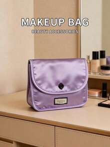 2‑Colors Optional Satin Flap Makeup Bag Portable Travel Cosmetic Storage Pouch Large‑Capacity Gift For Women Gucci Beauty Satin Makeup Bag Light Pink & Lavender Two‑Colors Optional - Purple - View 5
