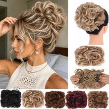 Moño de novia sintético grande y desordenado con rizos, chignon con peine y clips, funda para coleta, extensión de coleta de cabello sintético natural falso - Multicolor - Ver 1