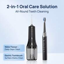schoben Powerful Electric Toothbrush & Water Flosser Combo, Home Water Flosser, Electric Toothbrush Set, Oral Care Kit, Gift & Giveaway - Black - View 3