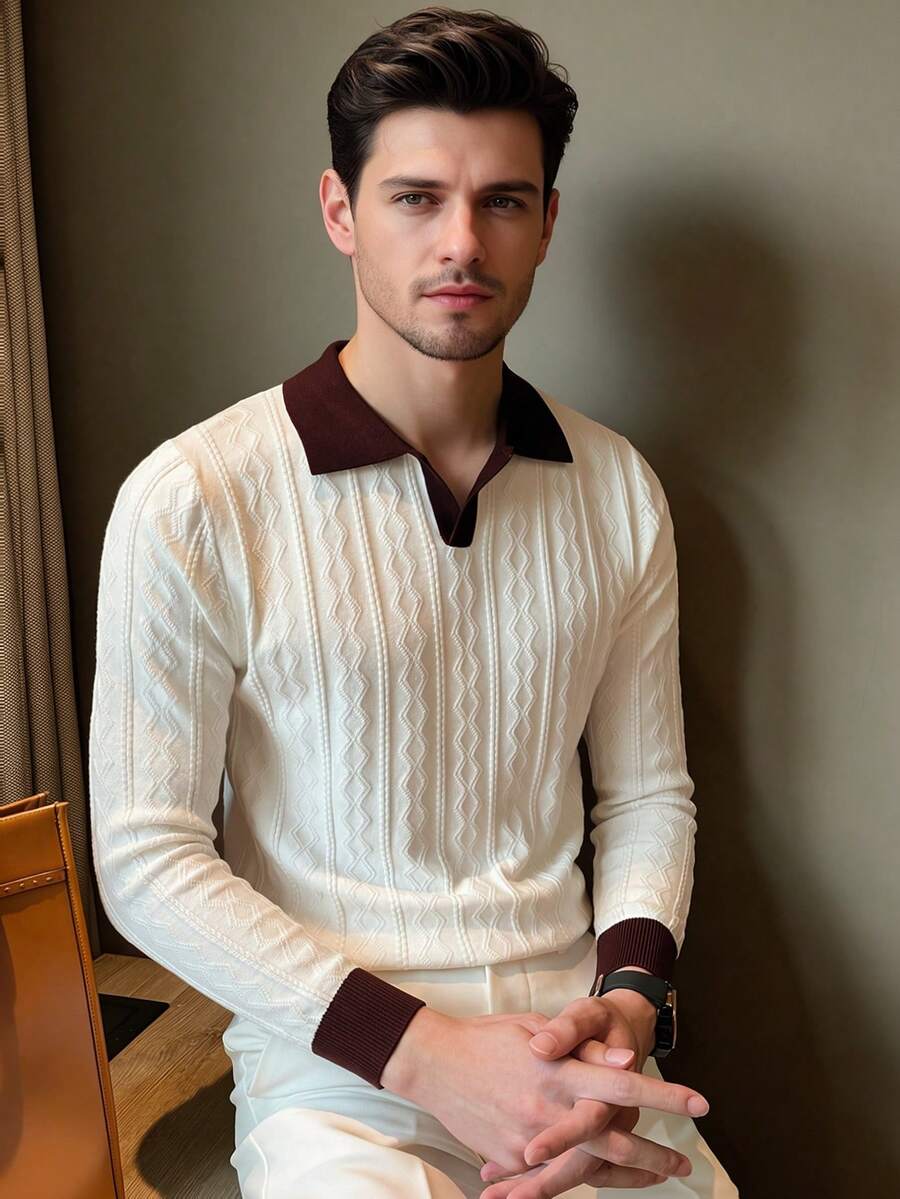 ALTZTAR Men's Crew Neck Long Sleeve Ribbed Knit Sweater - Apricot - View 1