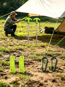 3PCS.6PCS. Spiral Tent Peg Hook Set | T-Handle Screw Tent Stakes With Guy Ropes And Hooks - Multicolor - View 1