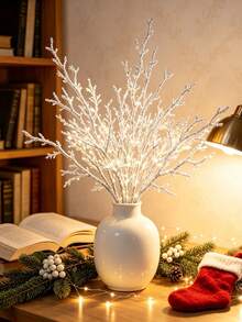 20/10pcs Artificial Glitter Crystal Silver Branches, Maintenance-Free, Perfect For Home Decor, Floral Supplies, DIY, Wedding Arrangements And Christmas Holiday Decorations - Silver - View 8